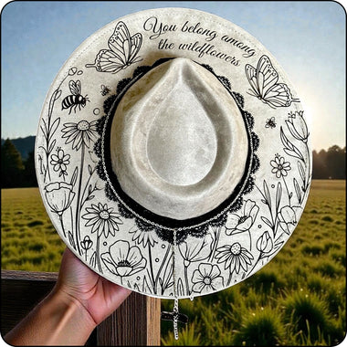 Wildflower Wanderer | Western Wide-Brim Hat | Vegan Suede | Laser Engraved