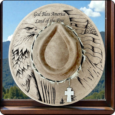 The American Heritage | Wide Brim Fedora Hat | Vegan Suede | Laser Engraved