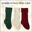 Christmas stockings with engraved name patches, shown in various colors with size reference for a custom holiday look