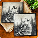 Set of 4 howling wolf ceramic coasters, featuring a detailed design, perfect for nature and wildlife lovers