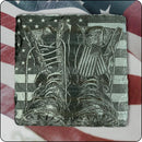 Military boots slate coaster set displayed on an American flag, a tribute to service and patriotism