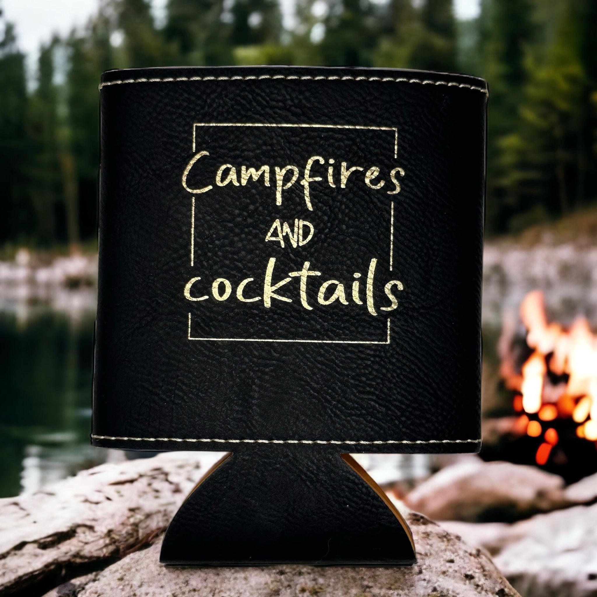Campfires & Cocktails Can Koozie