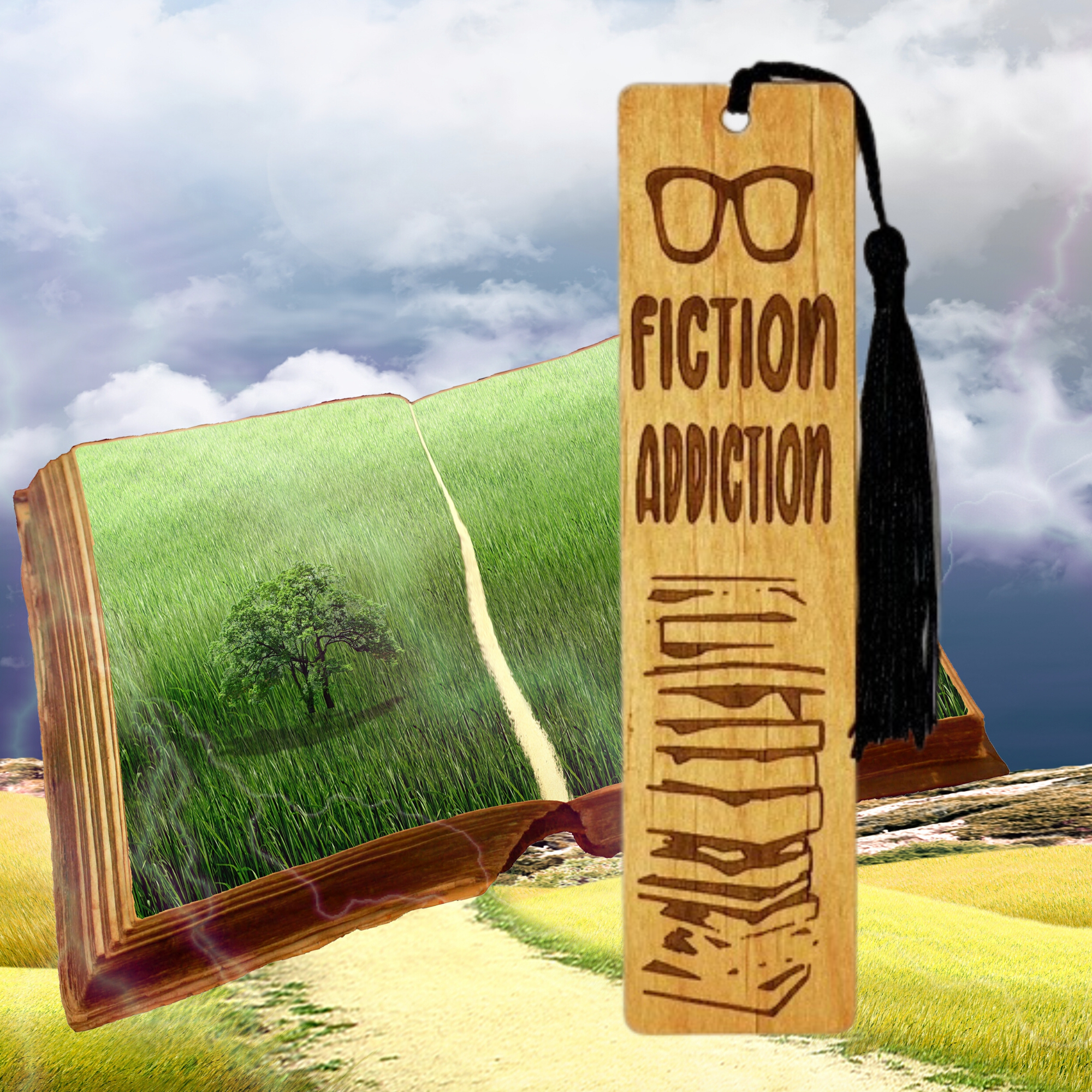Fiction Addiction Wooden Bookmark